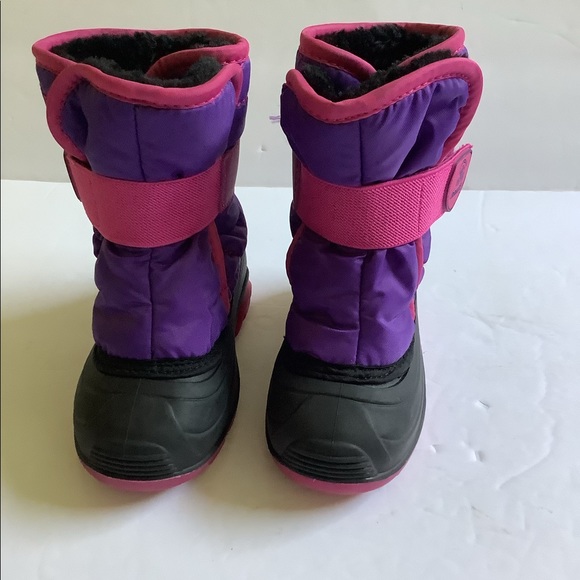 Kamik Kids 7 Purple Pink Snow Boots Hook n’ Loop Close Black Faux Fur - Picture 2 of 8
